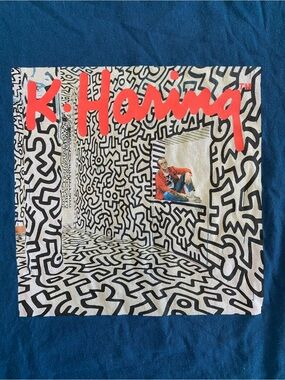 Uniqlo Keith Haring Graphic Tee in Blue with Red, Black, White Size M